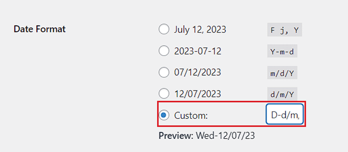 Create custom date format