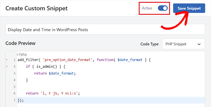 Save snippet for displaying date and time in WordPress posts