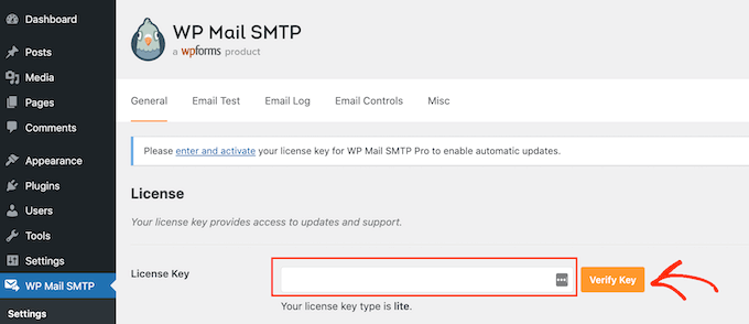 WP SMTP 许可证密钥字段
