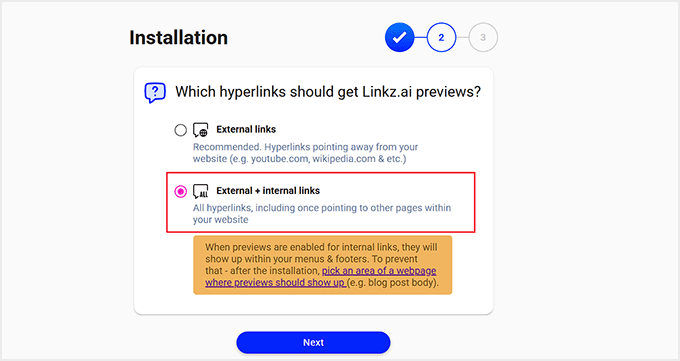 Alegeți linkuri interne și externe pentru cardurile de previzualizare în Linkz.ai