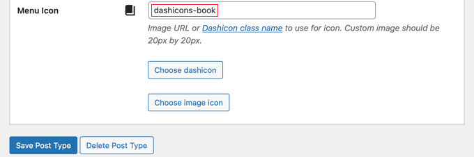 添加 Dashicon CSS 类