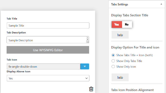 Edit tabs settings and add details