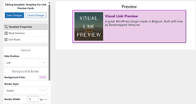 Editați șablonul în Visual Link Preview
