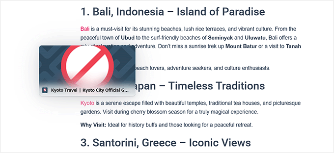 Previzualizare link extern în Linkz.ai