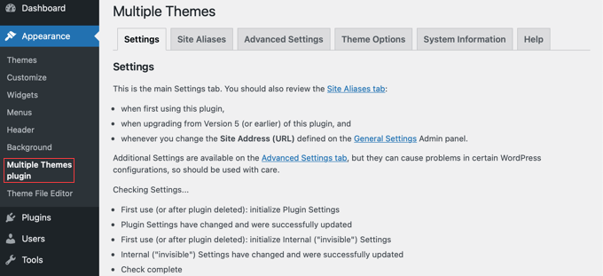 Visit Appearance » Multiple Themes Plugin to Configure the Plugin