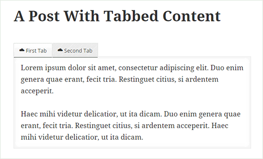 A WordPress post with tabbed content