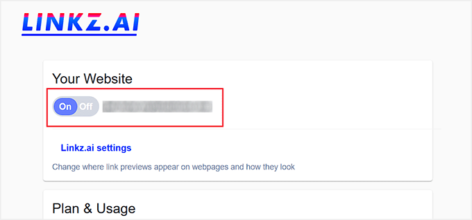 Site-ul web conectat cu succes la Linkz.ai