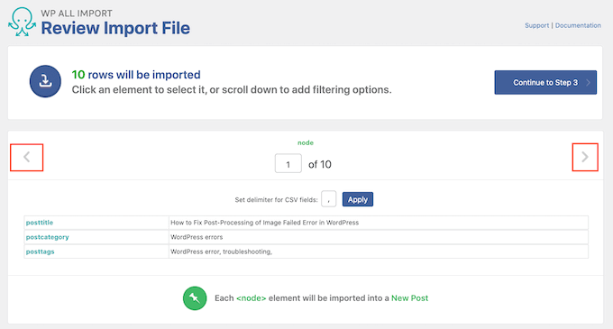 Reviewing your spreadsheet import