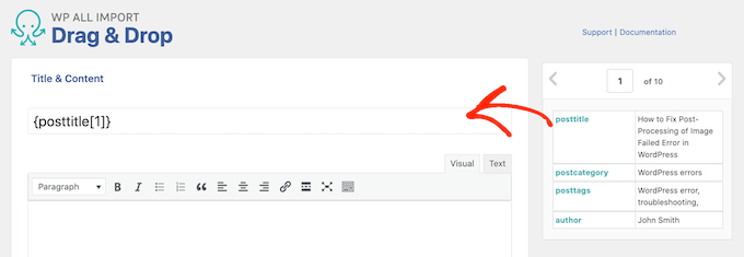 The WP Import mapping interface