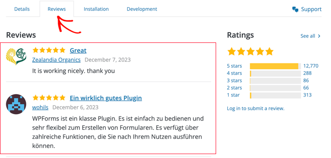 View plugin reviews and ratings