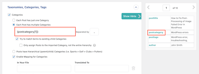 Importing multiple categories from a WordPress post ideas CSV