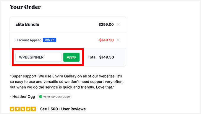 Envira Gallery add coupon code WPBEGINNER