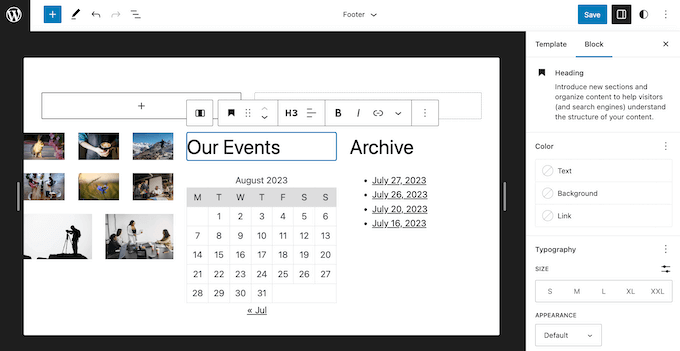 An organized page layout, created using the full-site editor (FSE)