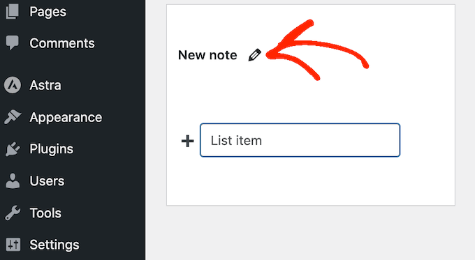 Adding a new note to the WordPress admin area