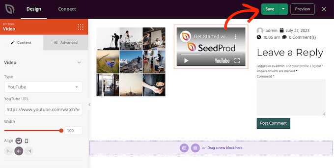 Saving a custom page design using SeedProd