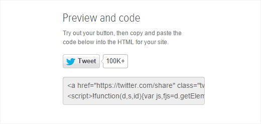 Generating the code for the official Tweet button