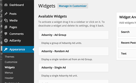 Affichage d'annonces à l'aide des widgets Adsanity dans WordPress