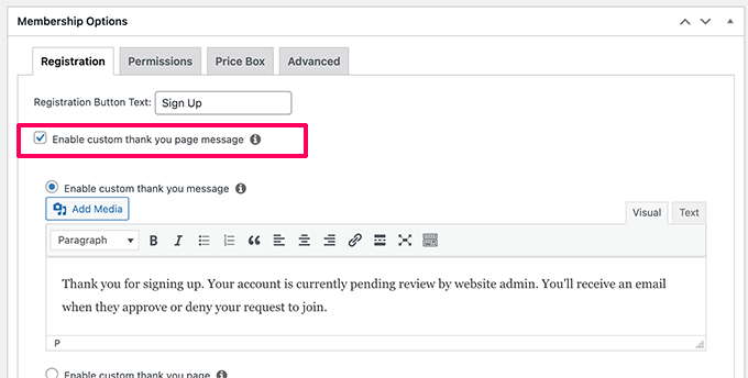 Add a custom thank you message for MemberPress