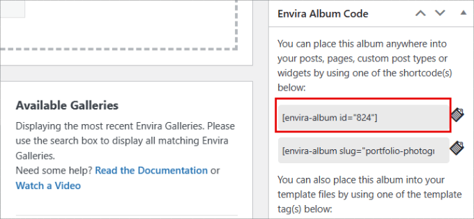 envira album code 