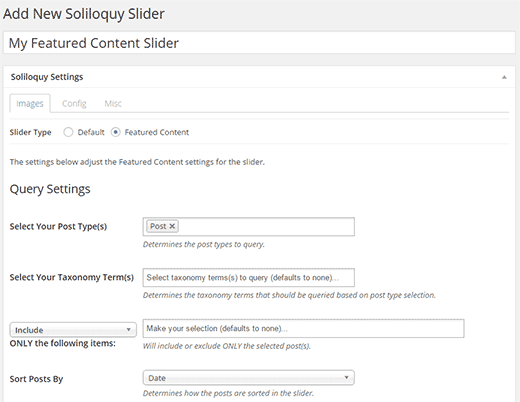 Ajout d'un nouveau curseur de contenu en vedette dans WordPress à l'aide de Soliloquy