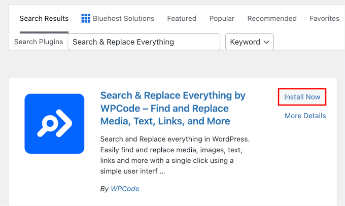 Instalarea Search & Replace Everything în WordPress