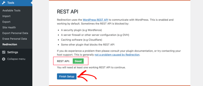 The Redirection Plugin Checks the REST API is Enabled During Setup