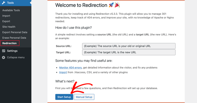  Start Setup of Redirection Plugin