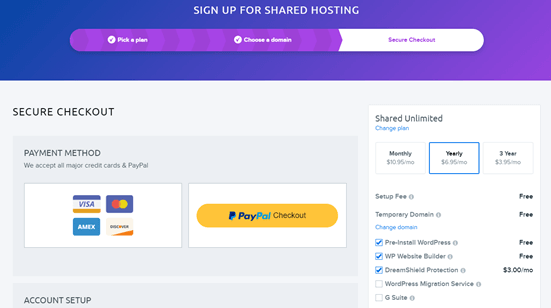 Enter your payment details for DreamHost