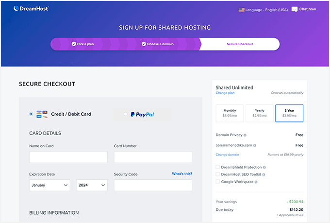 DreamHost checkout