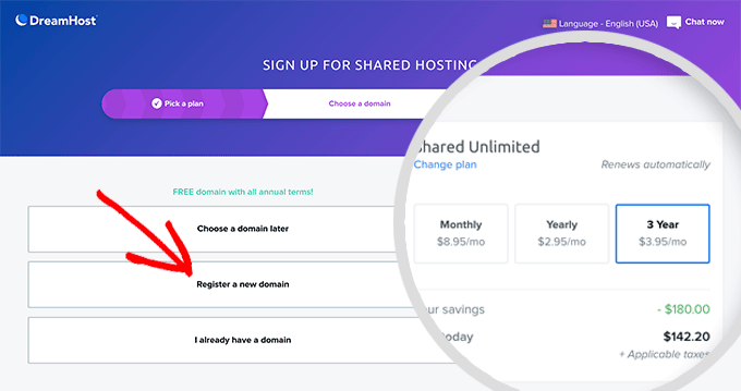 Choose either of the Dreamhost hosting plans to use the Dreamhost coupon