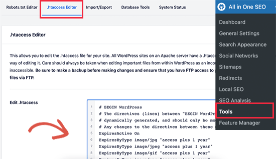 使用多合一 SEO 编辑 .htaccess 文件 - WPBeginner 使用多合一 SEO 编辑 .htaccess 文件