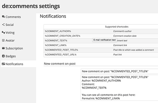 Customizing comment subscription notification emails