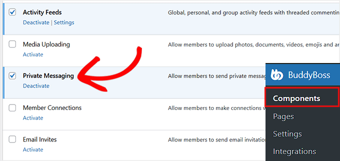 Activate private messaging component in BuddyBoss Activate private messaging component in BuddyBoss