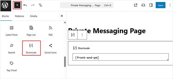 Add the Front End PM shortcode to a dedicated page for private messaging Add the Front End PM shortcode to a dedicated page for private messaging