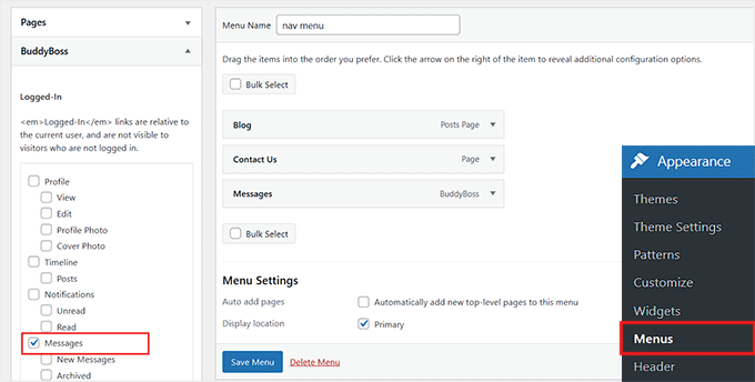 Add the Messages page to navigation menu Add the Messages page to navigation menu