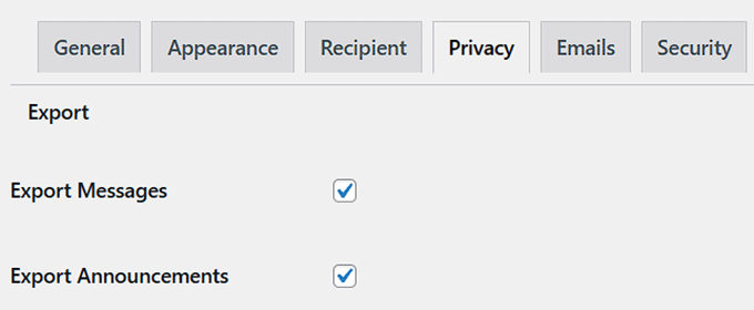Configure export messages settings in Front End PM Configure export messages settings in Front End PM