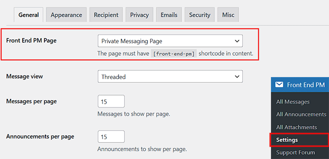 Configure general settings in Front End PM Configure general settings in Front End PM