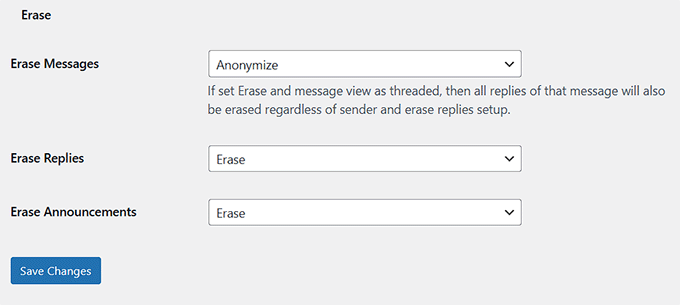 Erase messages in Front End PM Erase messages in Front End PM