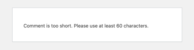 An Error Message Is Displayed if a Comment is Too Short or Too Long