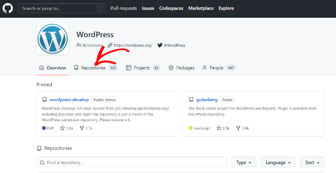WordPress GitHub page