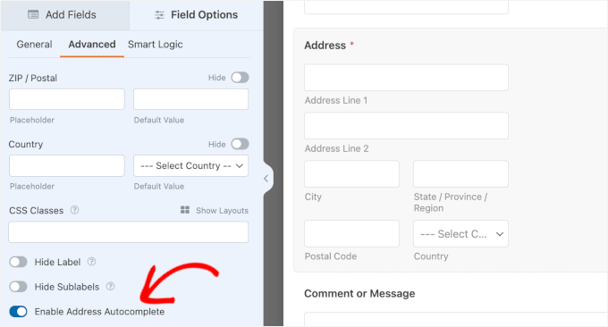 Abilitazione del completamento automatico dell'indirizzo
