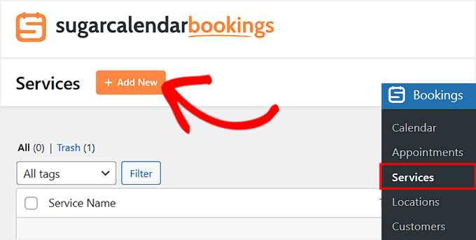 Agregar nuevo servicio en Sugar Calendar Bookings