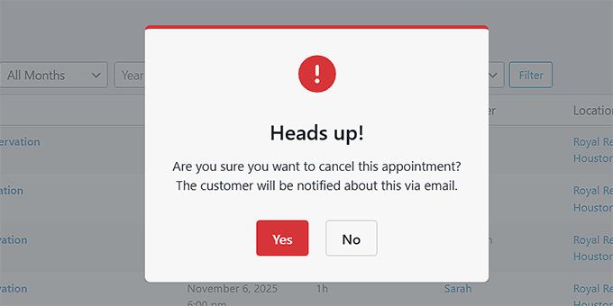 Cancelar reserva en Sugar Calendar Bookings