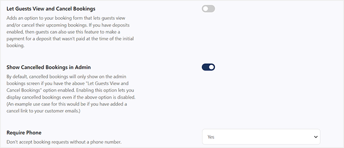 Elegir si los invitados pueden ver y cancelar sus reservas en Five Star Restaurant Reservations