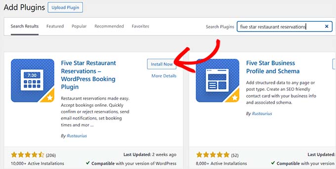 Instalar el plugin Five Star Restaurant Reservations