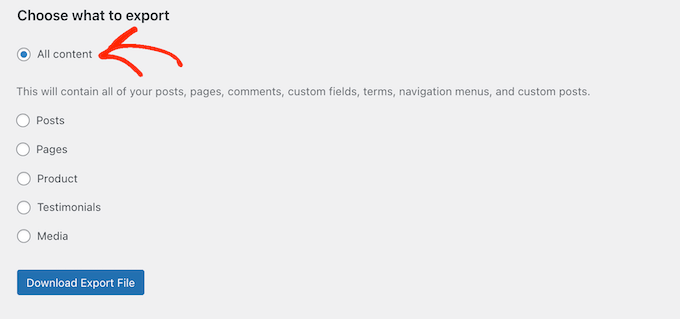 How to export all your WordPress blog content as an XML file 