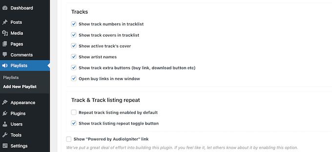 Customizing the AudioIgniter audio player settings