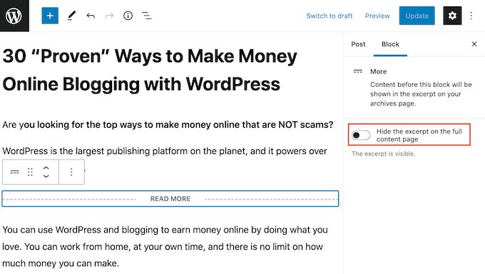 سفارشی کردن بلوک WordPress More