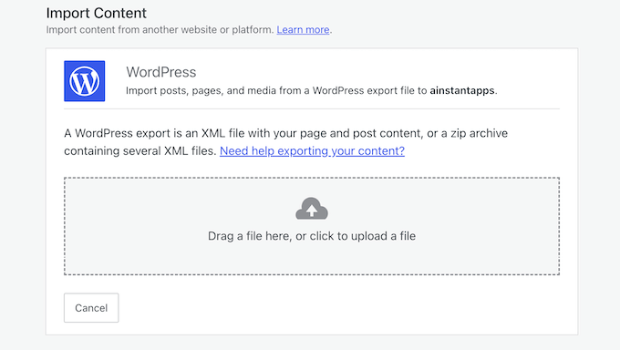 How to upload an XML backup file to your WordPress account