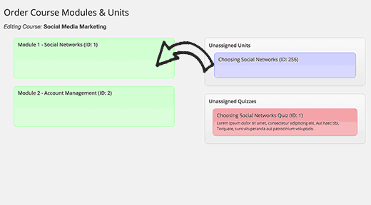 Assigning units and quizzes to modules